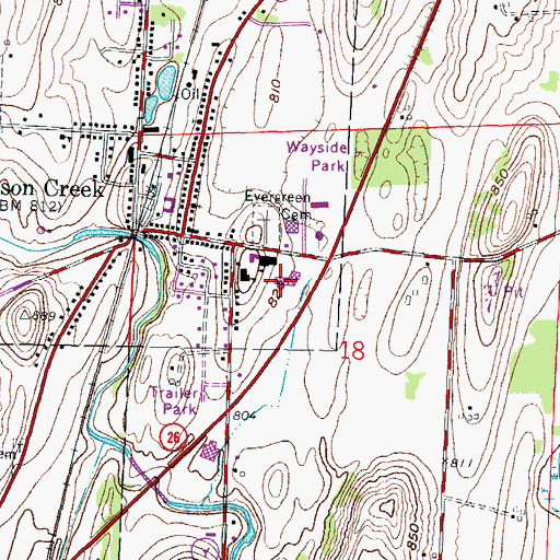 Topographic Map of Johnson Creek Elementary School, WI