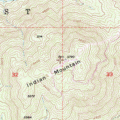 Topographic Map of Indian Mountain, CA