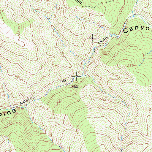 Topographic Map of Indians Trail, CA