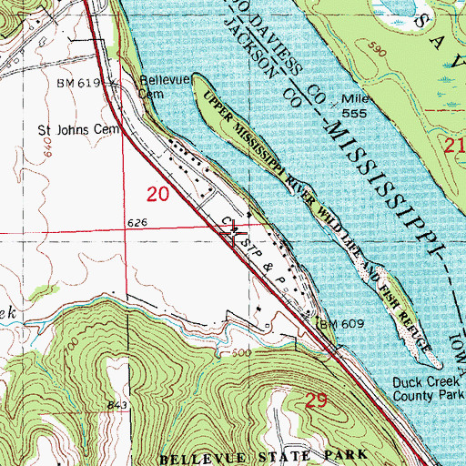Topographic Map of Bellvue Flying Circus Airport, IA