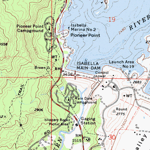 Topographic Map of Isabella Main Dam, CA