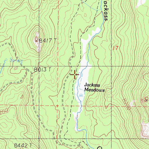 Topographic Map of Jackass Meadows, CA
