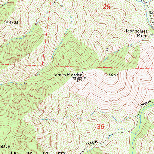 Topographic Map of James Morden Mine, CA