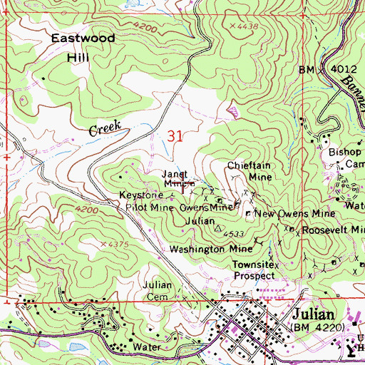 Topographic Map of Janet Mine, CA