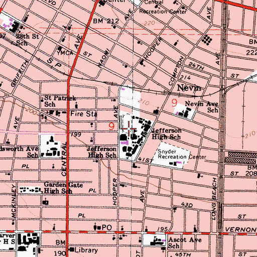 Topographic Map of Jefferson Senior High School, CA