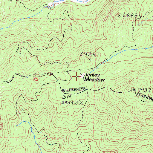 Topographic Map of Jerkey Meadow, CA