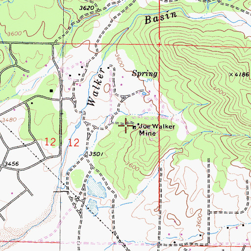 Topographic Map of Joe Walker Mine, CA