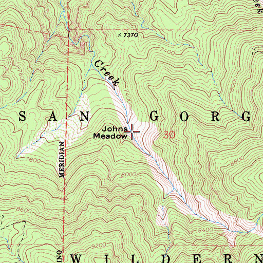 Topographic Map of Johns Meadow, CA