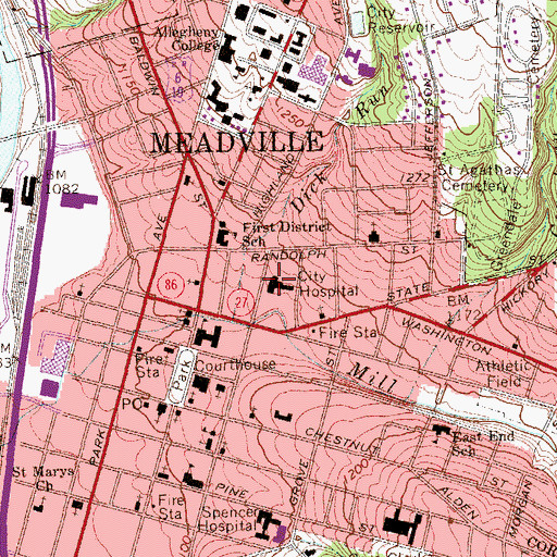 Topographic Map of Meadville Medical Center, PA
