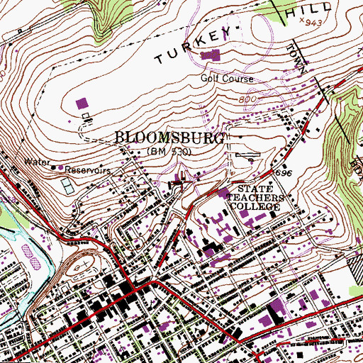 Topographic Map of Bloomsburg Hospital, PA
