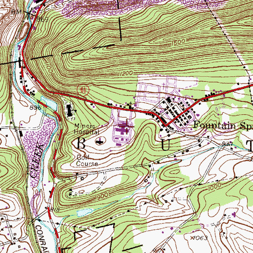 Topographic Map of Saint Catherine Medical Center Fountain Spring, PA