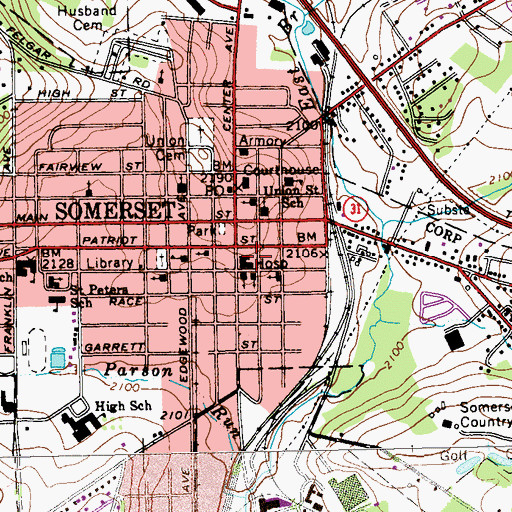 Topographic Map of Somerset Hospital, PA