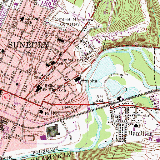 Topographic Map of Sunbury Community Hospital, PA
