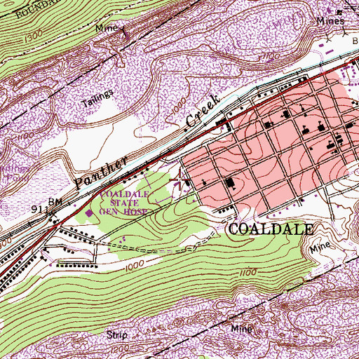 Topographic Map of Saint Lukes Miners Memorial Hospital, PA
