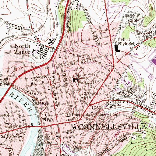 Topographic Map of Highlands Hospital, PA