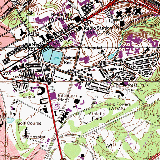 Topographic Map of Belmont Center for Comprehensive Treatment, PA