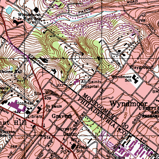 Topographic Map of Chestnut Hill Rehabilitation Center, PA