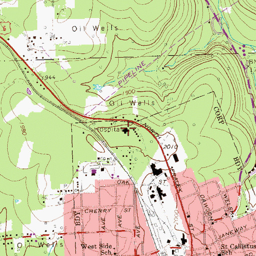 Topographic Map of Kane Community Hospital, PA