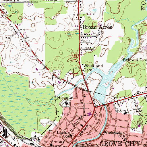 Topographic Map of Grove City Medical Center, PA