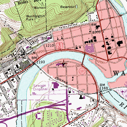 Topographic Map of Warren General Hospital, PA