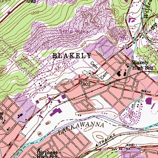 Topographic Map of Mid Valley Hospital, PA