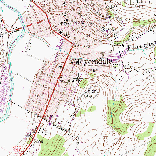 Topographic Map of Meyersdale Community Hospital, PA
