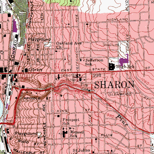 Topographic Map of Sharon Regional Health System, PA