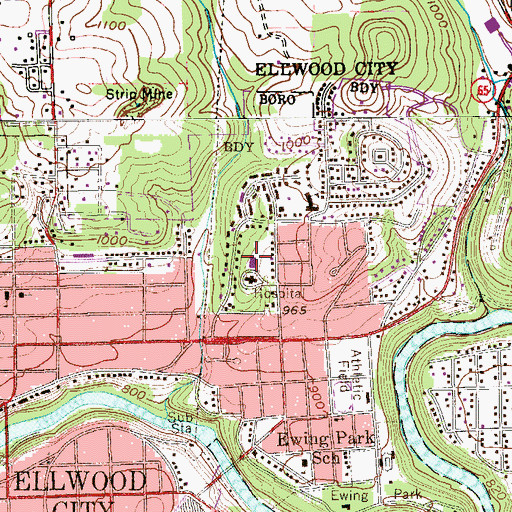 Topographic Map of Ellwood City Hospital, PA