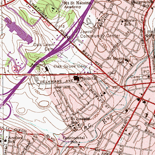 Topographic Map of Uniontown Hospital, PA