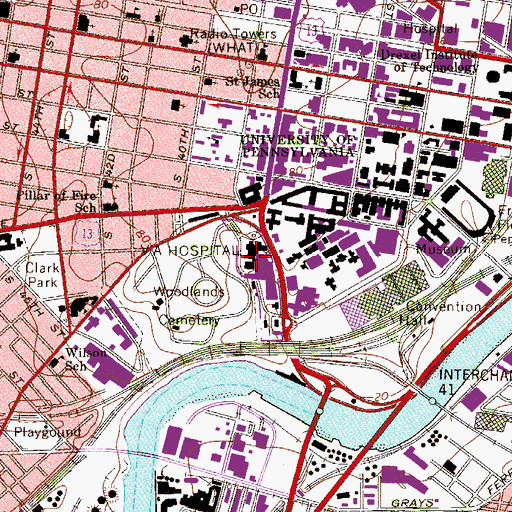 Topographic Map of Philadelphia Veteran Affairs Medical Center, PA