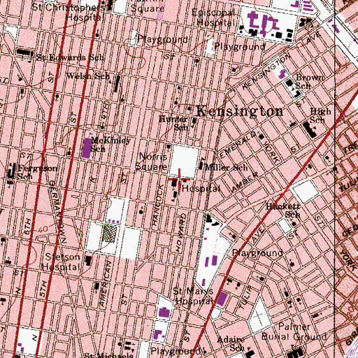 Topographic Map of Kensington Hospital, PA