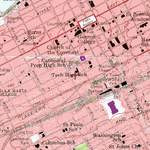 Topographic Map of Select Specialty Hospital Erie, PA