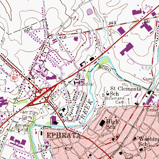 Topographic Map of Ephrata Community Hospital, PA