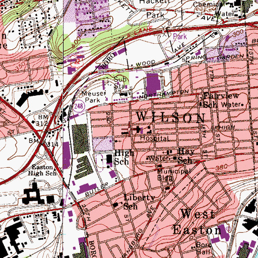 Topographic Map of Easton Hospital, PA