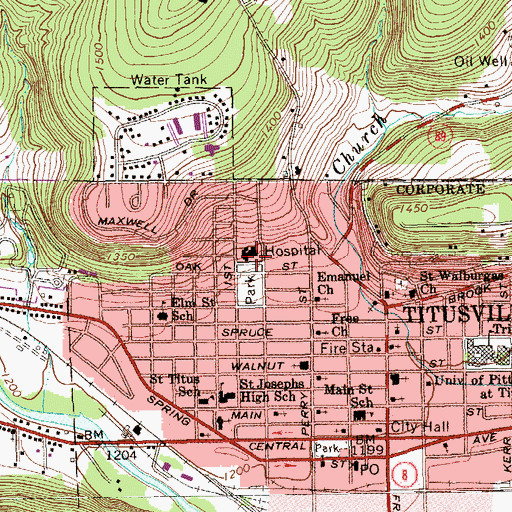 Topographic Map of Titusville Area Hospital, PA