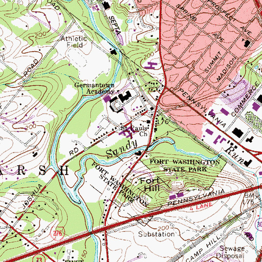 Topographic Map of Brooke Glen Behavioral Hospital, PA