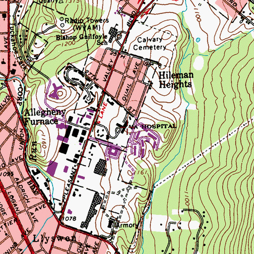 Topographic Map of James E Van Zandt Veterans Administration Medical Center, PA