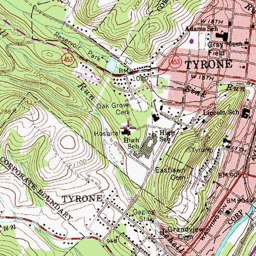Topographic Map of Tyrone Hospital, PA