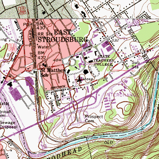 Topographic Map of Pocono Medical Center, PA