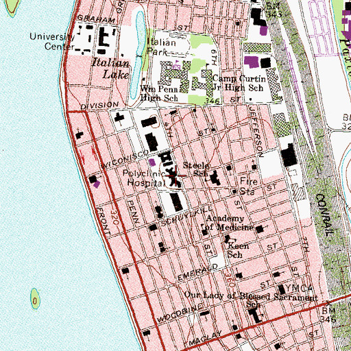Topographic Map of Penn State Hershey Rehabilitation, PA