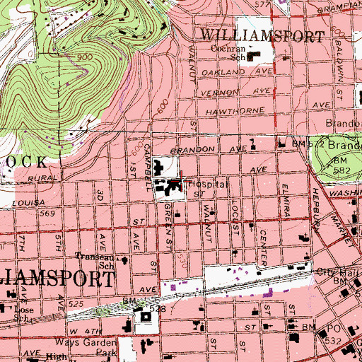 Topographic Map of Williamsport Hospital and Medical Center, PA