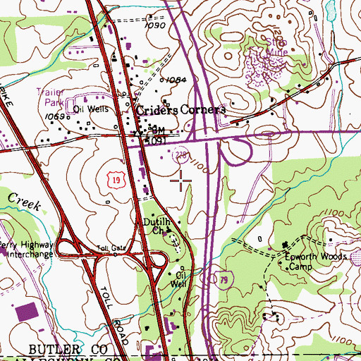 Topographic Map of University of Pennsylvania Medical Center Passavant Cranberry, PA