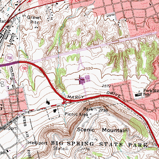 Topographic Map of Scenic Mountain Medical Center, TX