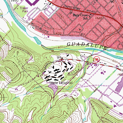 Topographic Map of Kerrville State Hospital, TX