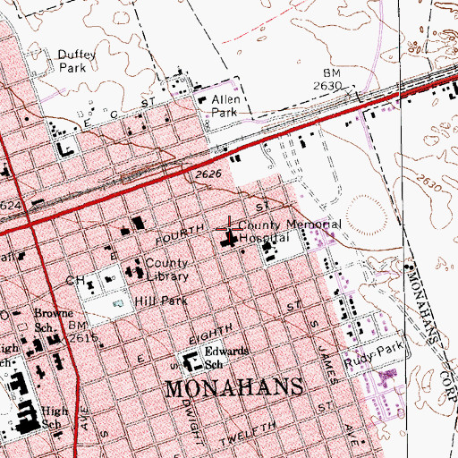 Topographic Map of Ward Memorial Hospital, TX
