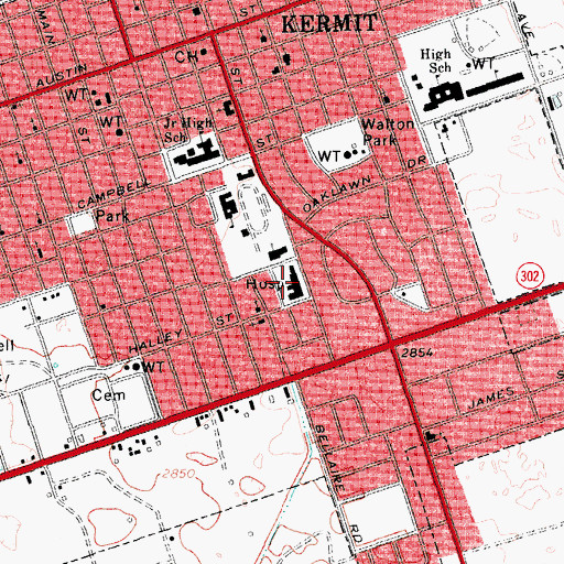 Topographic Map of Winkler County Memorial Hospital, TX