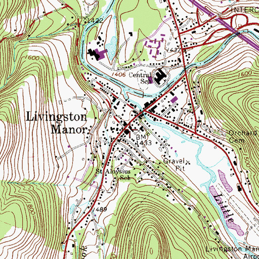 Topographic Map of Livingston Manor Fire Department, NY