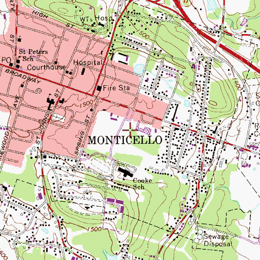 Topographic Map of Monticello Fire Department, NY