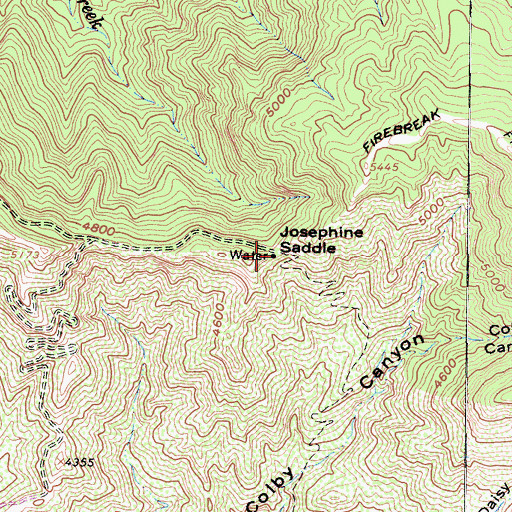 Topographic Map of Josephine Saddle, CA