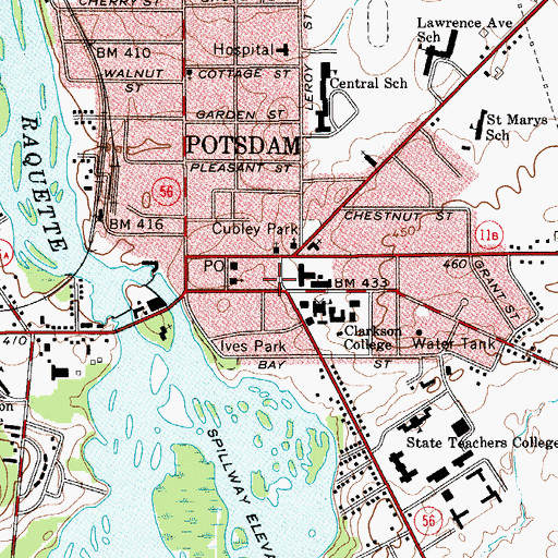 Topographic Map of Potsdam Fire Department, NY